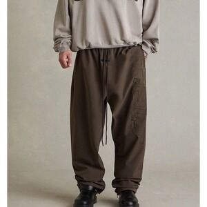 Fear of God Essentials Front Logo Patch Detail Relaxed Trousers Olive Size XL